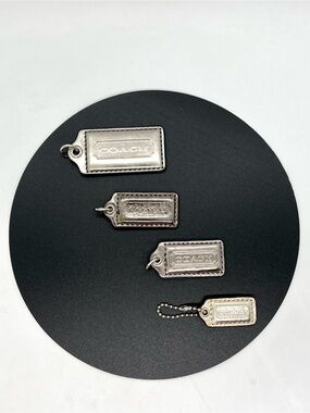 Authentic Coach Hang Tag Lot of 4 Silver Leather Metal Bag Charms Tags
